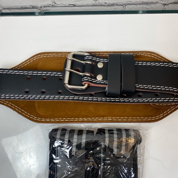 Premium Leather Black Leather Weightlifting Power Lifting Belt size Large NWT - Picture 6 of 7